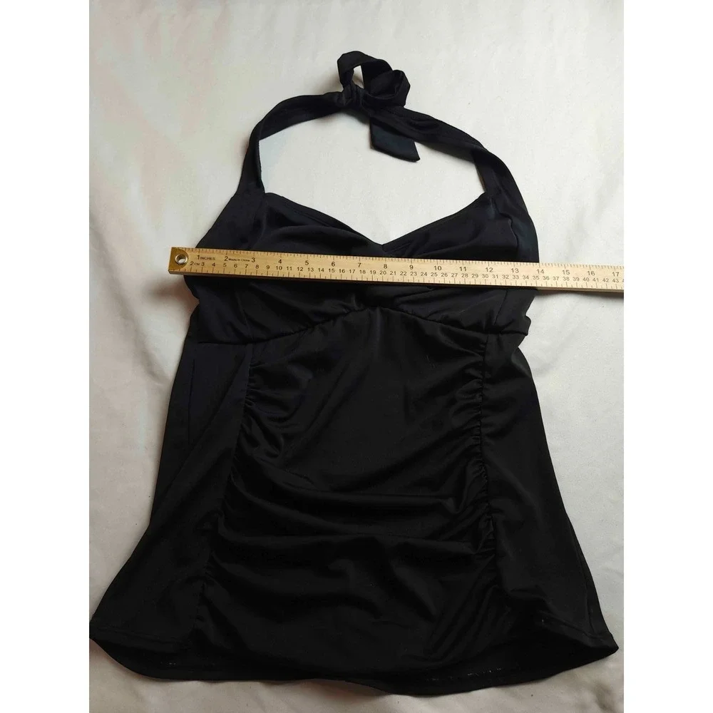 Tankini Swim Top S/M Black Halter Ruched Front Tie Neck‎ Summer Vacation Beachy